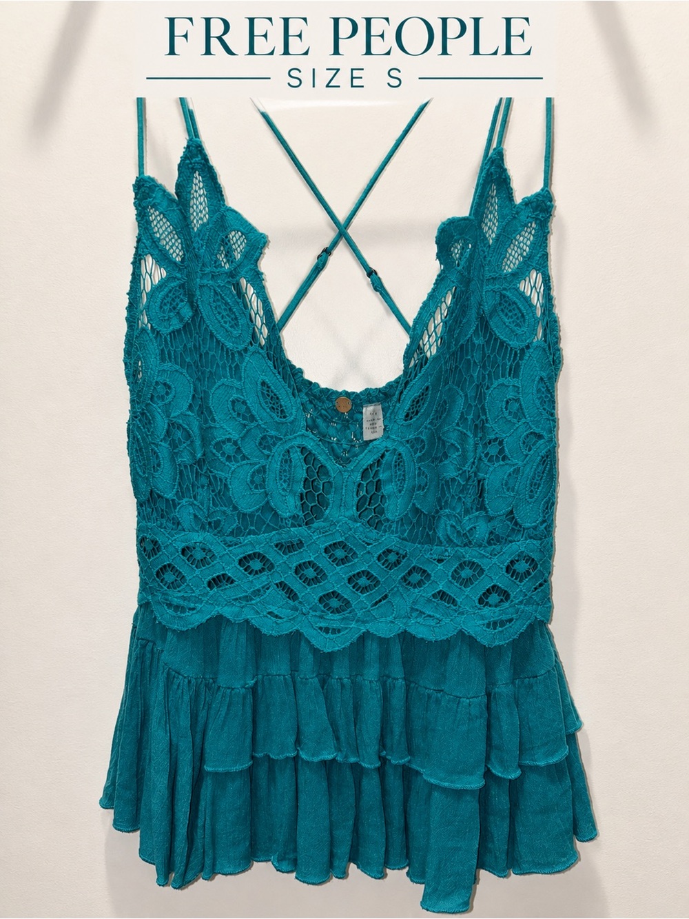 Free People! Teal Lace Trim Tank Top